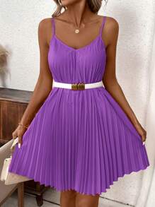 SHEIN Clasi Váy Maxi Không Dây Xếp Ly Màu Cam Váy San Hô Váy Mùa Xuân - Màu tím - Xem 5
