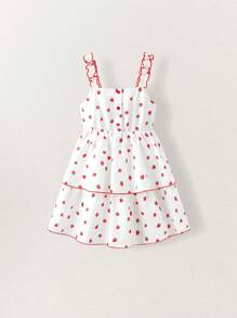 SHEIN Young Girls Strawberry Pattern Casual Vacation Cute Sleeveless Dress, Spring/Summer - Multicolor - View 8