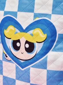 THE POWERPUFF GIRLS X SHEIN Fashionable Cute Plaid & Cartoon Bubbles Pattern Backpack - Multicolor - View 4