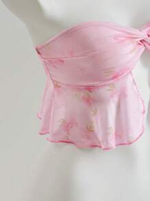 Sweetina Y2K Floral Print Open Shoulder Crop Top, Soft Pink - Pink - View 6