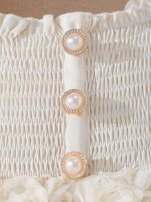 Glamorique Kids 女童纯色荷叶边盖袖花卉拼布优雅夏装 - 杏色 - 查看 8