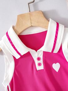 SHEIN 年轻女孩无袖简约风格方领夏季连衣裙 - 玫紅色 - 查看 7