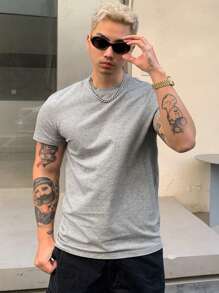 DAZY 男士休闲百搭灰色短袖 T 恤，夏季 - 灰色 - 查看 4