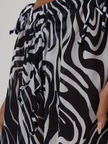 Musera Resort Zebra Print Loose Fit Trousers Vacation Summer Holiday Swim Ibiza Cover Up - Black and White - View 6