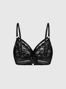 ROMWE Gothic Underwire Lace Triangle Cup Bra & Panty Lingerie Set - Black - View 8