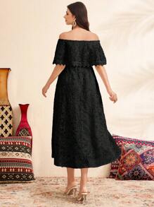 SHEIN Women's Simple Off-Shoulder Maternity Dress, Daily Wear - Black - View 2