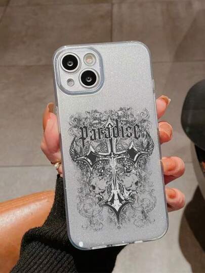 Goth 1 pezzo Custodia per telefono in TPU stile punk con motivo a croce scintillante, compatibile con iPhone 16E, 16, 15, 14, 13, 12, 11