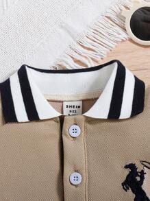 Souflis Souflis Nouveau-né/Tout-petit Garçon Salopette élégante polyvalente décontractée avec col à revers et broderie, convient pour le port extérieur au printemps et en été - Multicolore - Voir 5