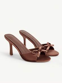 SHEIN X Belle Mariano CUCCOO CHICEST Women's Brown PU Mule Slip On Round Toe High Heel Sandals - Brown - View 1