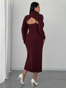 Celure Conjunto de 2 piezas de punto para mujer de talla grande - Vestido de suéter sin mangas de cuello en V + Jersey de cuello alto de manga corta abombada