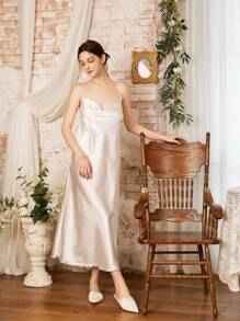 Côtesoire 蕾丝边性感缎面女士节日睡衣套装 - 白色 - 查看 6