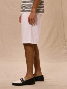 Musero Longline Woven Button Up Shorts Spring Summer - White - View 3