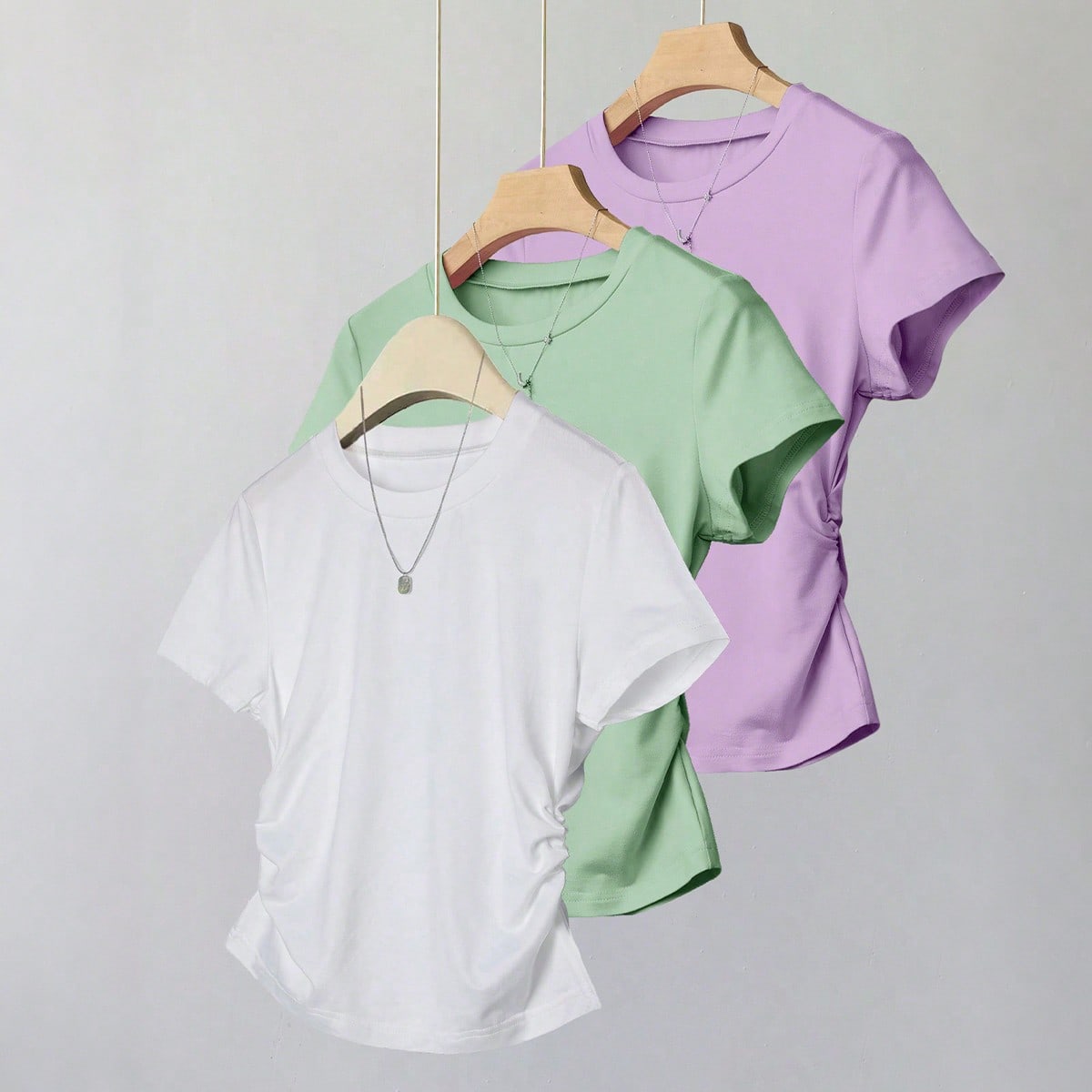 Conjunto casual y versátil de 3 piezas para adolescentes con camiseta de manga corta con cintura ajustada