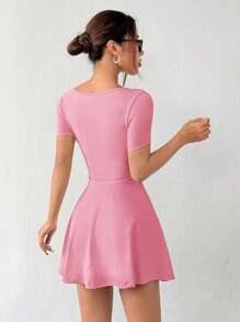 SHEIN EZwear 女式深粉色针织迷你连衣裙 - 珊瑚粉 - 查看 2