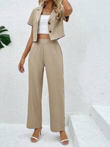 SHEIN Clasi Summer Casual & Professional Short Sleeve Jacket And Pants Suit Set
