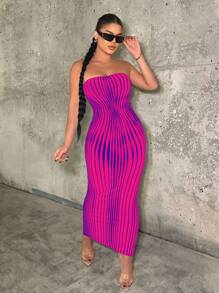 SHEIN SXY Vestido ajustado tubo a rayas para mujer, atuendo de cumpleaños, ropa de primavera para mujer, vestido de graduación, vestido del Día de San Valentín, vestido para cita nocturna, vestido de despedida de soltera, vestido de concierto, vestido de verano largo, vestido de graduación, vestido sexy, vestido del Día de San Valentín