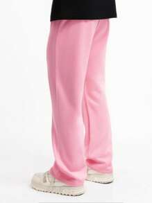 ROMWE MEN Street Life Men's Casual Floral Embroidered Drawstring Flared Sweatpants - Pink - View 2
