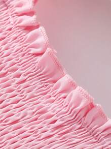 Glamorique Kids 年轻女孩纯色 Ru-Fle 和花卉贴花拼接优雅夏装 - 粉色 - 查看 6