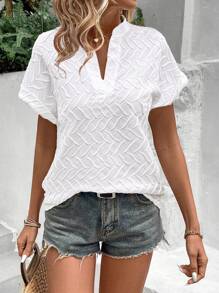 SHEIN LUNE Áo thun tay cánh dơi cổ khoét hở họa tiết màu trơn mùa hè cho nữ - trắng - Xem 1