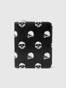 ROMWE Grunge Punk Goth Punk Skull Full Print Multi-Function Zipper Card Case With Bifold Wallet Compartment - Black - View 5
