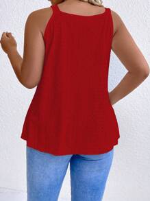 Breezaya Plus Size Casual Solid Color Round Decor Tank Top, Summer - Red - View 2
