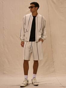 Musero Elasticated Waist Pinstripe Shorts Only Spring Summer Easter Vacation - Beige - View 1