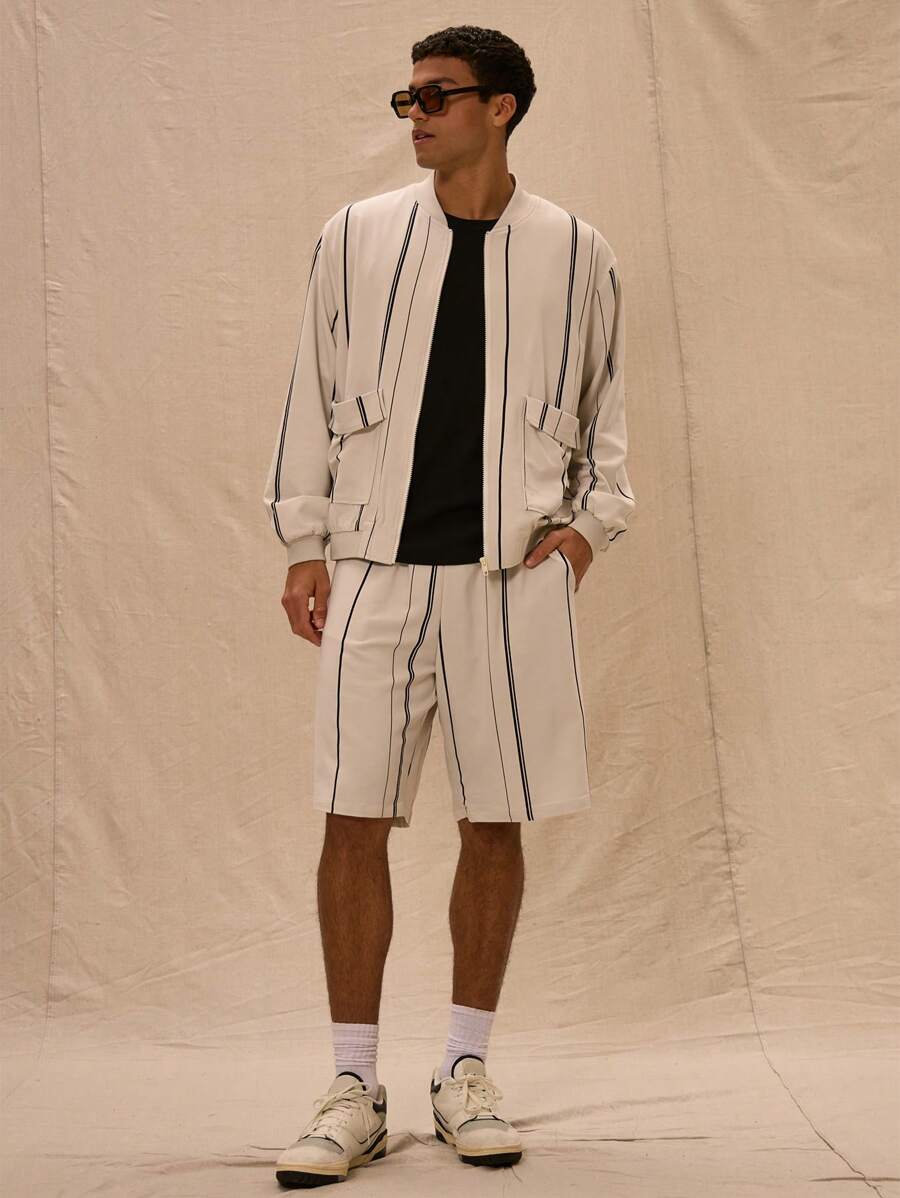 Musero Elasticated Waist Pinstripe Shorts Only Spring Summer Easter Vacation - Beige - View 1