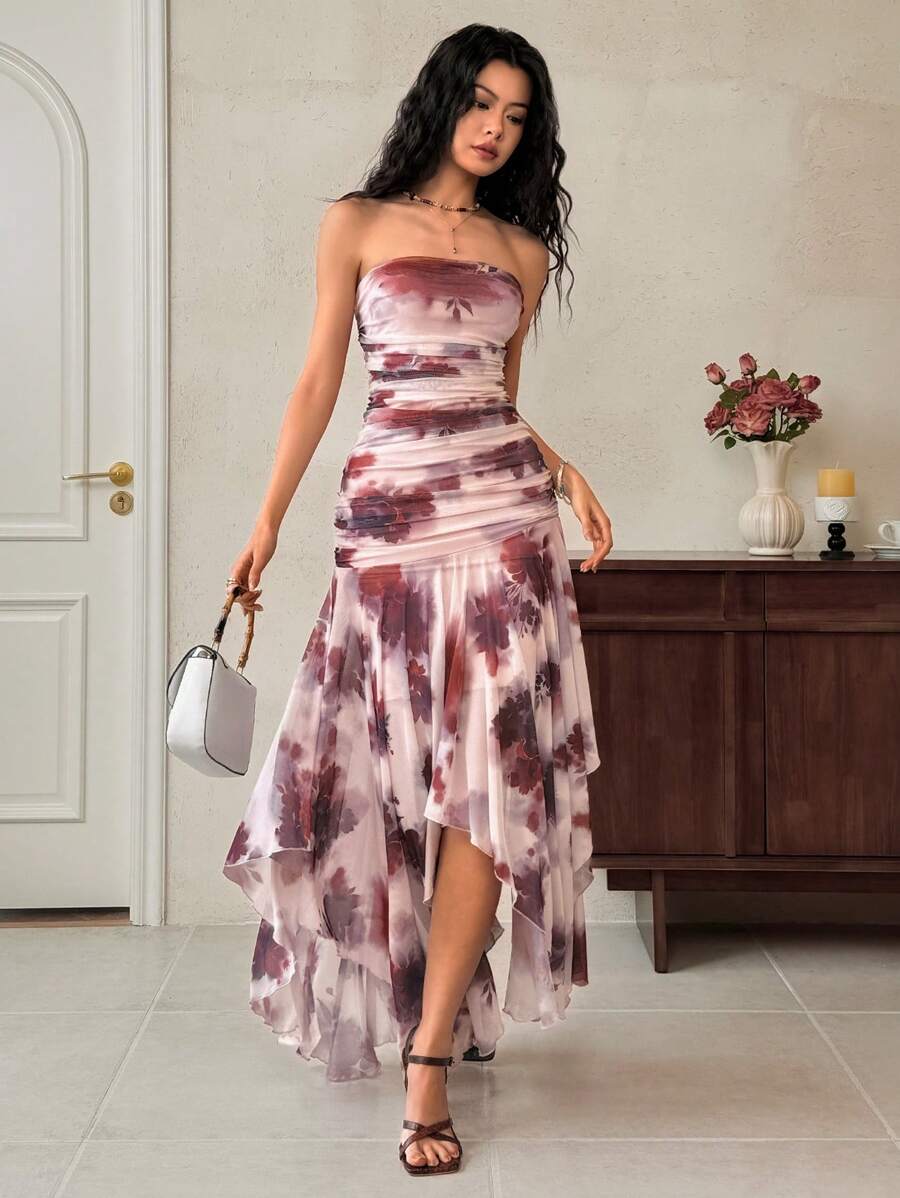 EastFlair Women's Long Slim Fit Strapless Dress, Minimalist & Fashionable, Suitable For Summer