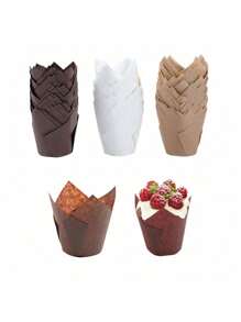 50pcs Tulip Cupcake Liners, Muffin Cups, Flambe Cups Disposable & High Temperature Resistant Baking Cups,Heat Resistant, Grease-Resistant Paper Tray,School Stuff, Kitchen Decor.