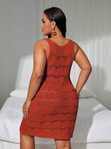 SHEIN Swim Curve Plus Size Women Solid Color Round Neck Hollow Out Sleeveless Dress