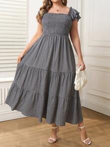SHEIN Clasi Vestido de manga corta a rayas de talla grande en negro y blanco para vacaciones