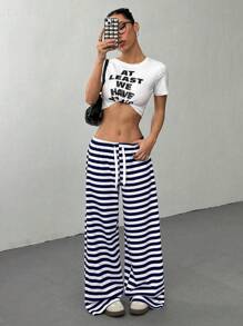 Flirla Women's Striped Design Casual Slim-Fit Pants Fall Cloth For Women - Blue - View 6