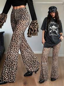 SHEIN EZwear Damskie spodnie z niskim stanem i nadrukiem w panterkę na wiosnę/lato Vegas Music Festival