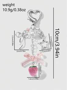 ROMWE Kawaii 1 件时尚精致简约空心星形蝴蝶结仿珍珠草莓树脂吊坠钥匙扣，适合女孩女士日常佩戴，理想礼物
