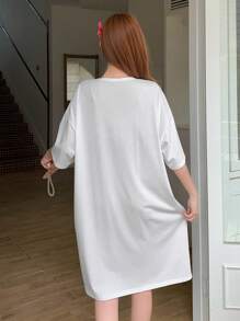 DAZY Cartoon Printed Loose Fit Women's Nightgown Pajama - White - View 2