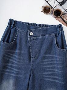 SHEIN Tween Girls Loose Casual Simple Style Pants, Suitable For Summer - Blue - View 5