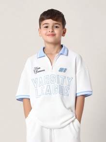 SUMWON Team Summer Varsity League Athletic Sports Set Two-Piece Zip Neck Polo Shorts Casual Training Outfit Spring Summer Collection Youth