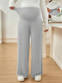 SHEIN Adjustable Waist Wide Leg Maternity Pants - Light Grey - View 6