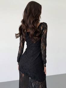 Firerie 女士夏季优雅浪漫时尚通勤性感优雅风格黑色蕾丝长款紧身连衣裙，妇女节，女士派对，海滩度假女士，返校毕业季女士，浪漫约会，生日，复活节女士，巴西狂欢节，音乐节，春夏女士，婚礼季，早午餐女士连衣裙，波西米亚风格，仙女风格连衣裙 - 黑色 - 查看 7