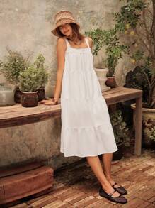 Easelle Váy midi ren dệt nhiều lớp màu trắng kiểu Pháp cho nữ, mùa hè - trắng - Xem 3