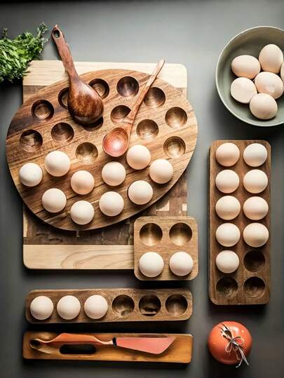 1 件相思木制鸡蛋架-鸡蛋储存架篮子-厨房烹饪收纳架，适用于鸡蛋等