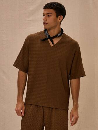 Musero V 领提花无领梭织短袖衬衫（仅）