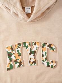 2pcs Tween Girls Outfit - Hooded Sleeveless Top And Shorts Set, Minimalist Fashion Suitable For Summer - Khaki - View 2