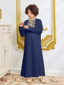 Tween Boy Gold Floral Print Long Sleeve Long Dress Shirt