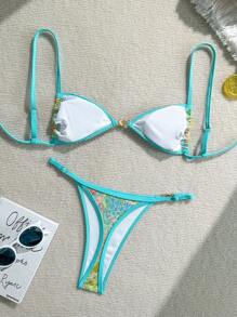 Swim Mod Set de 2 Trajes de baño para mujer para vacaciones en la playa, Día de San Valentín, fiesta en la playa: Bikini estampado multicolor - Multicolor - Ver 3