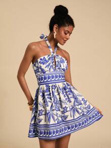 Travachic 女士休闲度假夏季海滩波西米亚风热带植物印花连衣裙，休闲度假装，女士夏季服装，热带度假女装，夏季，女士度假服装，女士连衣裙