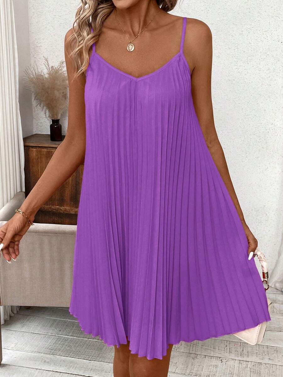 SHEIN Clasi Váy Maxi Không Dây Xếp Ly Màu Cam Váy San Hô Váy Mùa Xuân - Màu tím - Xem 1