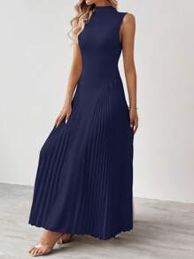 SHEIN Tall 女士优雅褶皱紧身 A 字形连衣裙 - 藏蓝色 - 查看 3