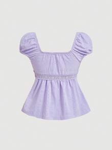 SHEIN MOD 盖袖收胸收腰镂空刺绣 T 恤 - 紫丁香色 - 查看 2