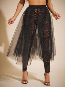 Vixey Sheer Lace Legging With Tulle Skirt, Festival, Spring, Summer For Women, Easter, Festival For Women - Black - View 2
